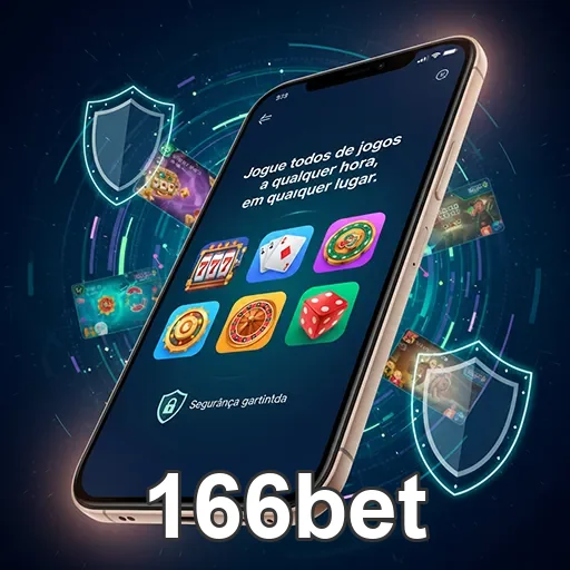 Celular exibindo a tela do app casino da 166bet com jogos variados